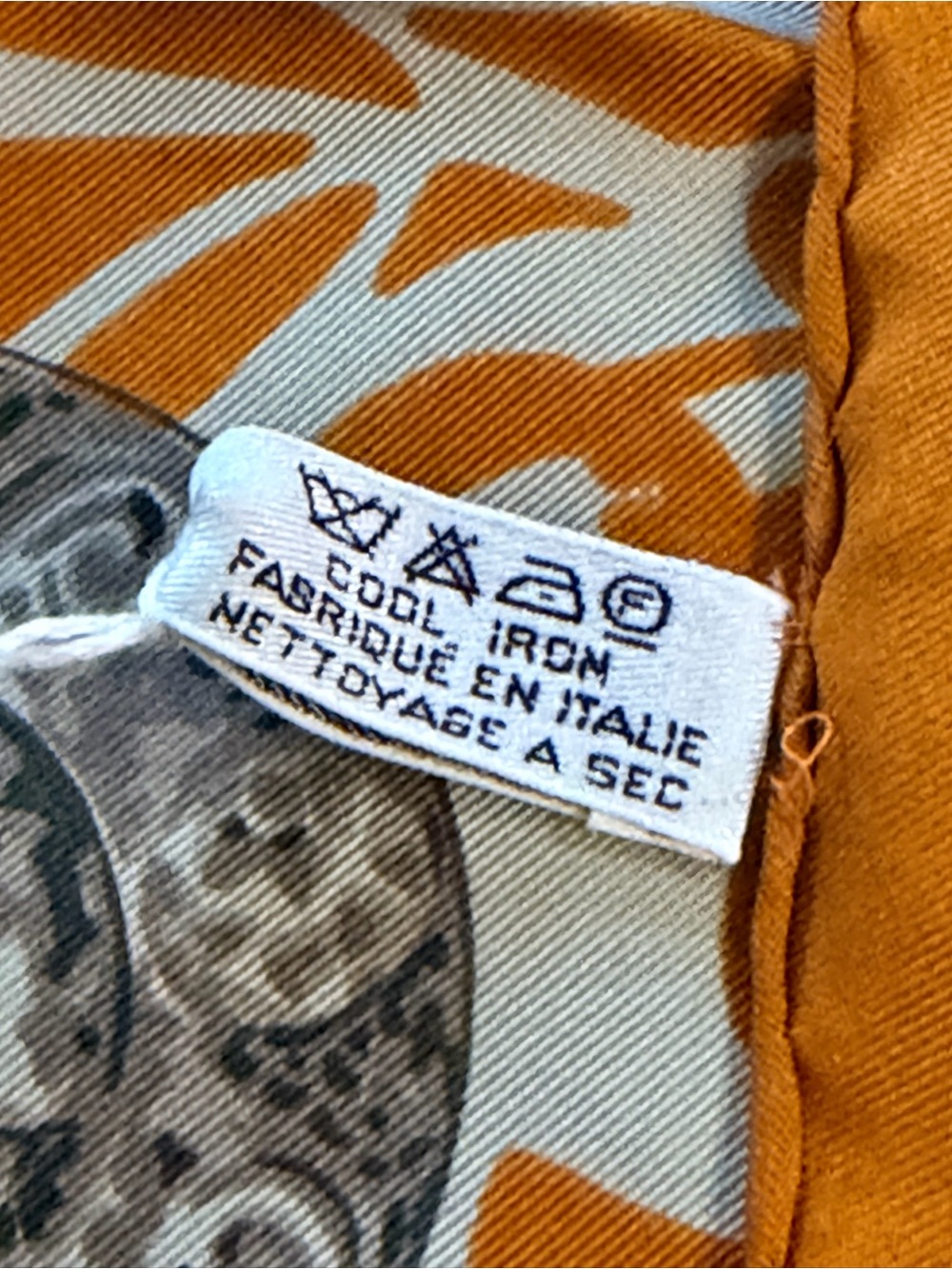 Celine Silk Scarf Orange & White Print with COA - Picture 5 of 8